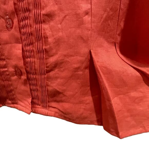 Fuchsia Coral Linen Shirt by Grace Elements, 20W‎ Pintuck Front Pleated Hem - Picture 9 of 13